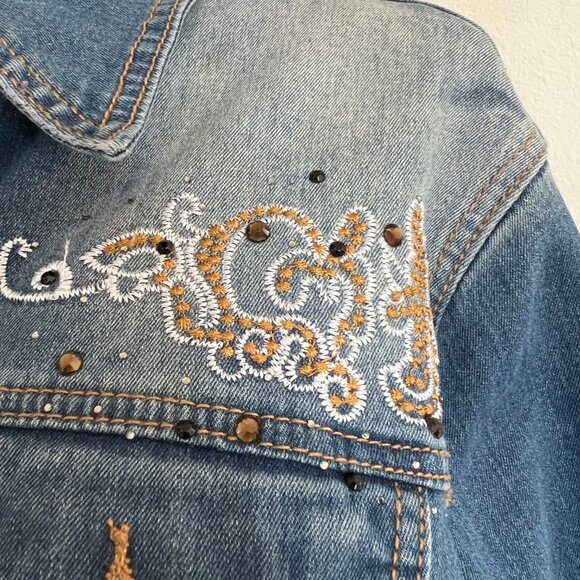 Isabel Hayley Women's Size 14 Vintage Wash Embroidered Beaded Denim Jacket - Picture 7 of 13